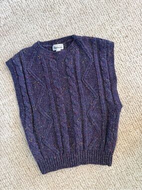 Purple Cable-Knit Sweater Vest with Multicolor Fleck